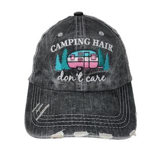 Camping Hair Don't Care Strapback Trucker Hat Gray One Size Katydid